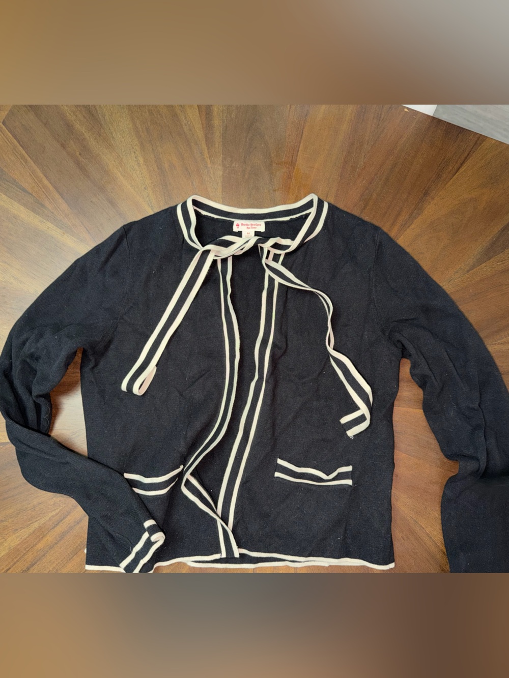 Brooks Brothers Navy and Cream Striped Crewneck Knit Sweater